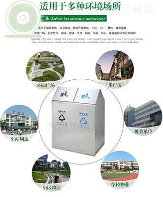 【廠家專業定制高端分類方形搖蓋垃圾桶 高檔小區不銹鋼戶外桶批發】價格,廠家,圖片,環衛垃圾桶/垃圾箱,廣州市麥斯環保科技-